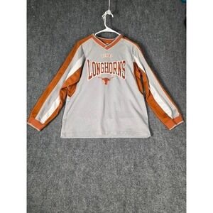 VTG MightyMac Texas Longhorns Mens XL Grey Orange V-Neck Long Sleeve Jersey NCAA